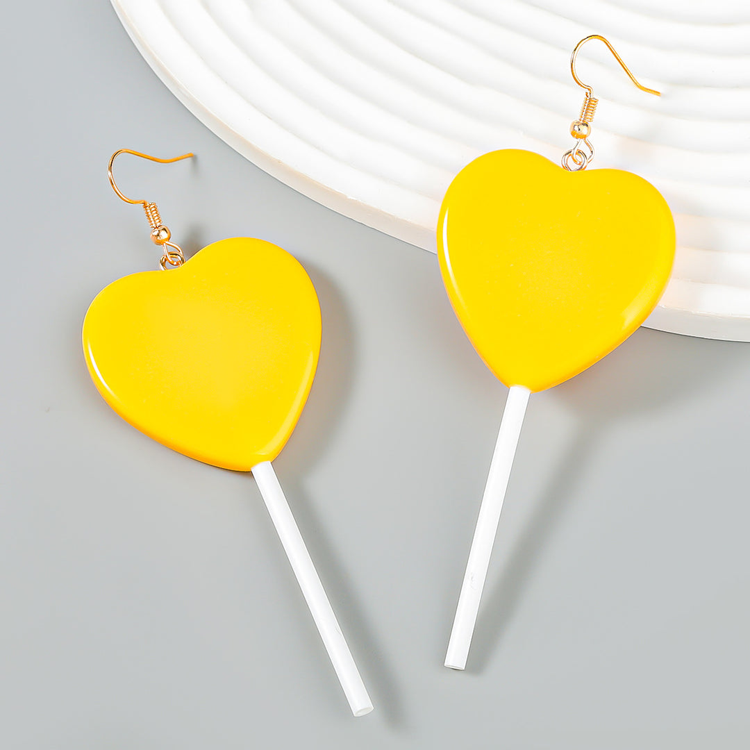 Heart Shaped Resin Lollipop Long Earrings