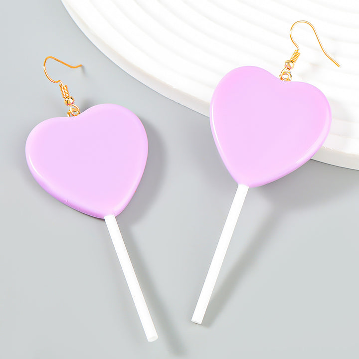 Heart Shaped Resin Lollipop Long Earrings