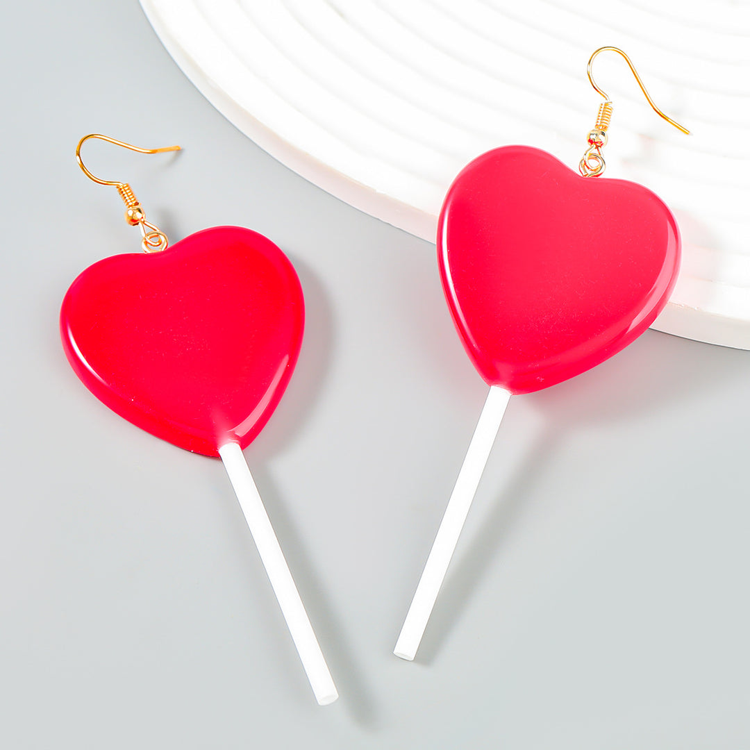 Heart Shaped Resin Lollipop Long Earrings