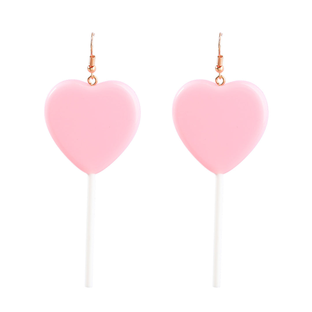 Heart Shaped Resin Lollipop Long Earrings