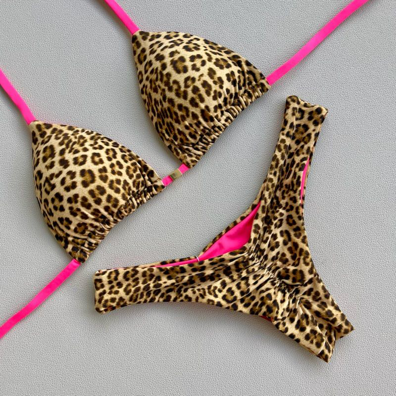 Leopard Color Contrast Fashion Bikini Set