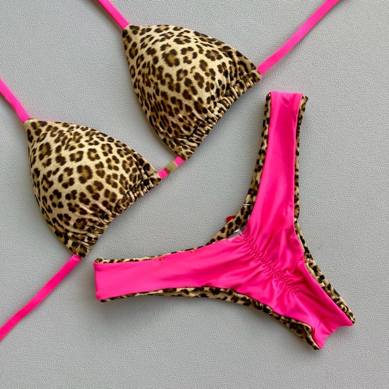 Leopard Color Contrast Fashion Bikini Set