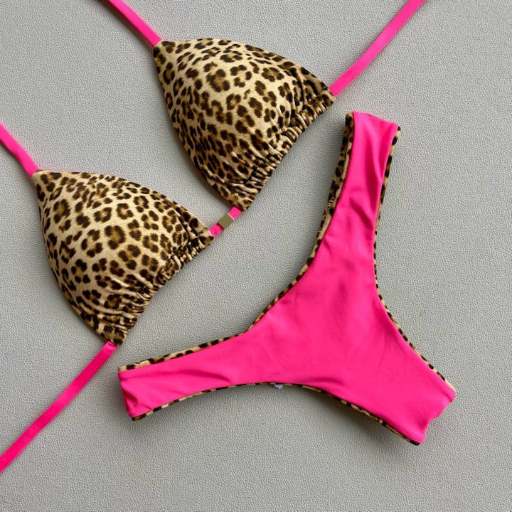 Leopard Color Contrast Fashion Bikini Set