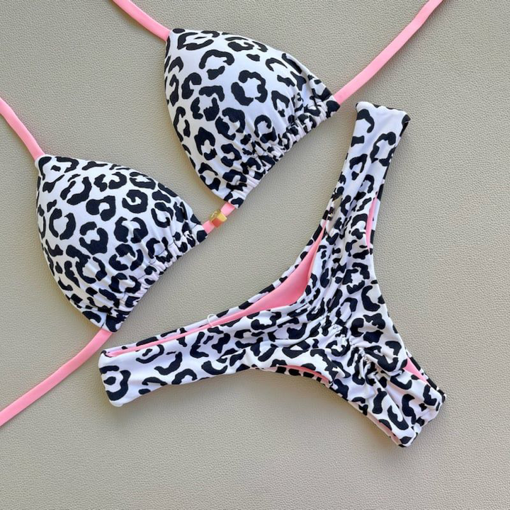 Contrasting Color Leopard Trendy Bikini Set