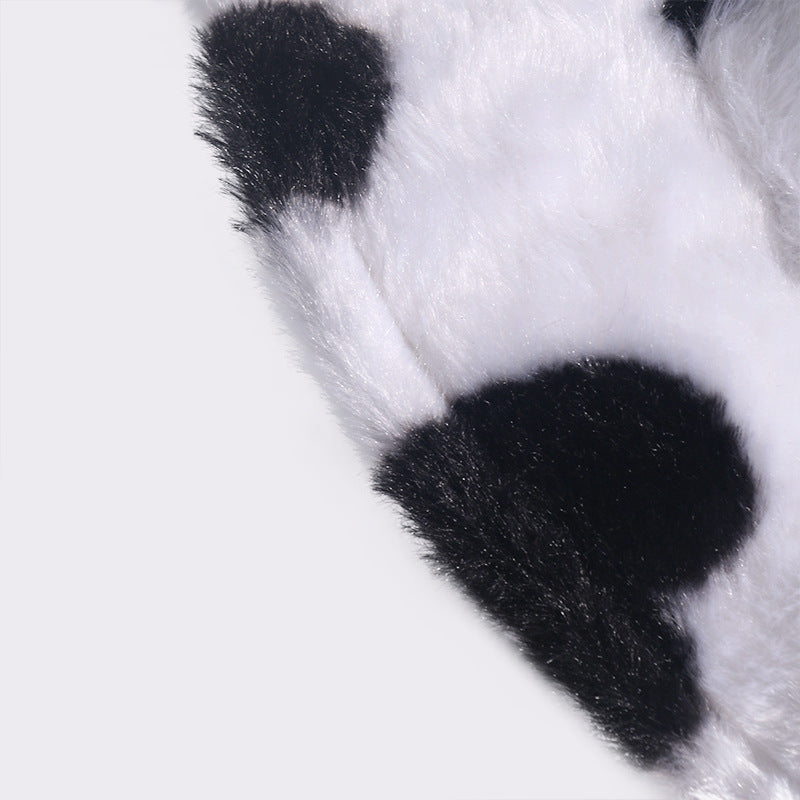 Black and white cow pattern fisherman hat with plush to keep warm in autumn and winter, shopping and outing all-match i