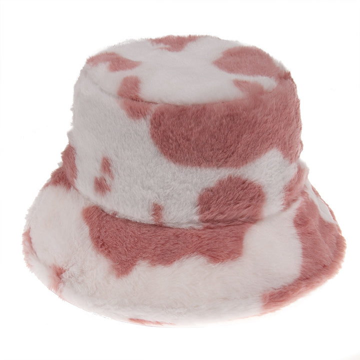 Black and white cow pattern fisherman hat with plush to keep warm in autumn and winter, shopping and outing all-match i