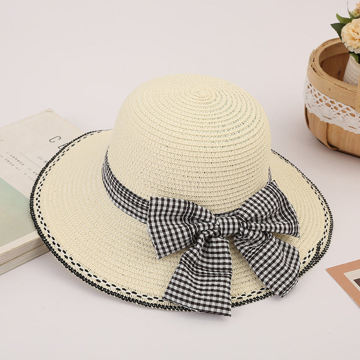 Houndstooth beach hat women's sun hat summer seaside sun hat