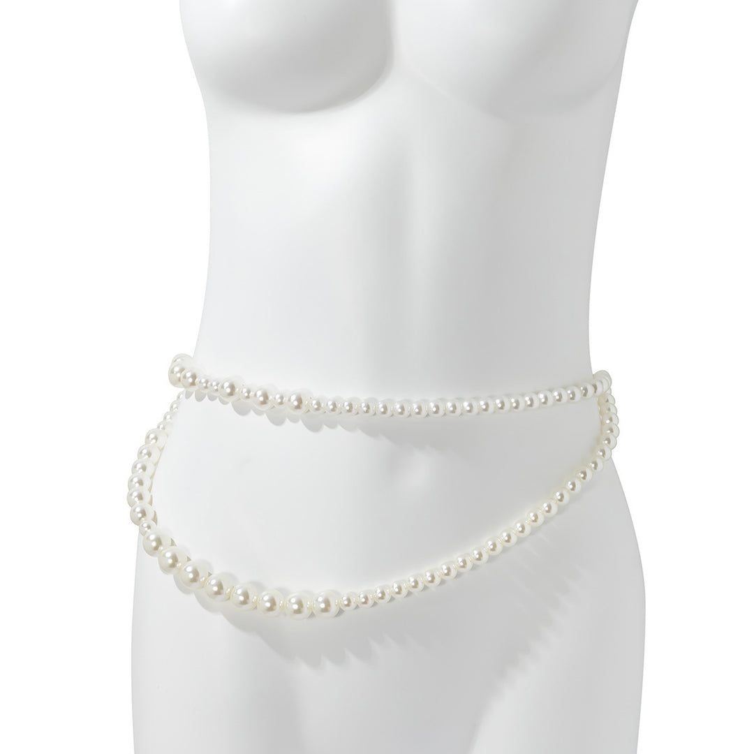 Sexy Pure Desire Style Imitation Pearl Double Layer Waist Chain Women's Trendy Metal Chain Body Chain