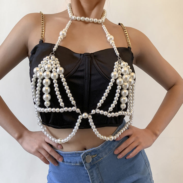 Sexy Pure Desire Style Imitation Pearl Double Layer Waist Chain Women's Trendy Metal Chain Body Chain