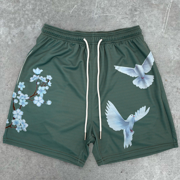 Art Dove Sakura Pattern Casual Shorts